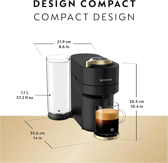Nespresso Vertuo Pop+ Coffee and Espresso Maker by Breville, Matte Black Gold - Image 3