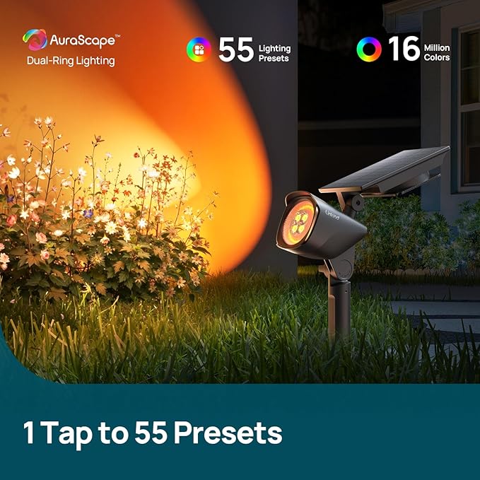 Linkind Smart Solar Lights Outdoor Waterproof SL6C, Dual-Ring Solar&USB Charging Solar Spotlights Outdoor Waterproof IP66, Color Changing Spot Light for Yard, Tree, Landscape, House, 1 Pack - Image 2