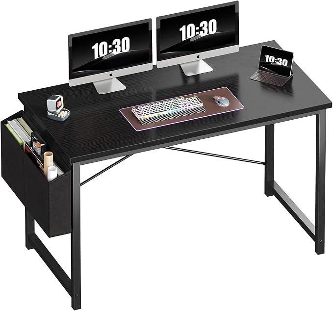OLIXIS Computer Desk, 47 Inch Gaming Desks for Home Office Small Spaces | Writing Study Craft Work Table, Computer Workstation for Bedroom with Storage Bag, Black by OLIXIS