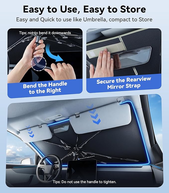 [Upgraded] Nmoiss Windshield Sun Shade Umbrella - [Vinyl Coating Heat Shield] Protect Car from Sun Rays & Heat Damage Keep Cool and Protect Interior, Spring Structure Edge Medium 56" L x 31" W - Image 6