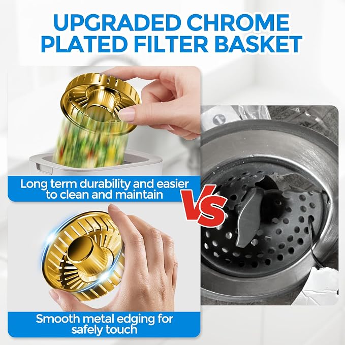 zaa 3 in 1 Kitchen Sink Drain Strainer Stopper Removable Basket Pop-Up | Kitchen Sink Accessories 1 Pack Gold Stainless - Food Catcher, Odor-Blocking Seal, Fits 3.5" Drain - Image 7