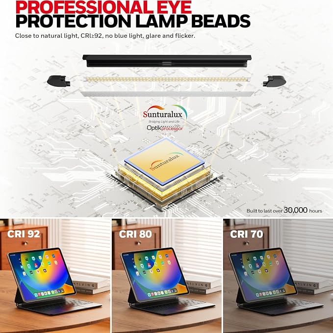 Honeywell Wide Desk Lamp with Clamp for Dual Monitors, 22W Full-Spectrum Eye-Caring LED Desk Lamp for Home Office, 3-Section Adjustable Architect Light for Large Desk, Stepless Dimming, 3000K-5700K - Image 7