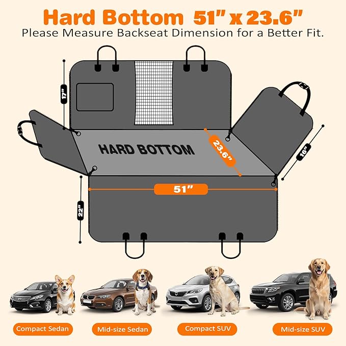 URPOWER Hard Bottom Dog Car Seat Cover for Pets 100% Waterproof Seat Cover Hammock 600D Heavy Duty Scratch Proof Nonslip Durable Soft Back Seat Covers for Cars Trucks and SUVs - Image 5