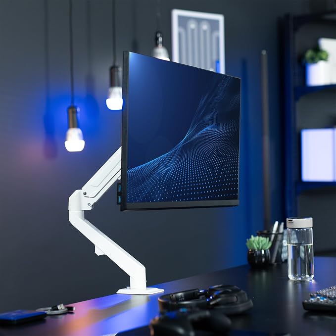 VIVO Heavy Duty Single Monitor Tension Arm for up to 27 inch Screens, Holds 14.3 lbs, Premium Desk Mount Stand, White, STAND-V101OW - Image 2