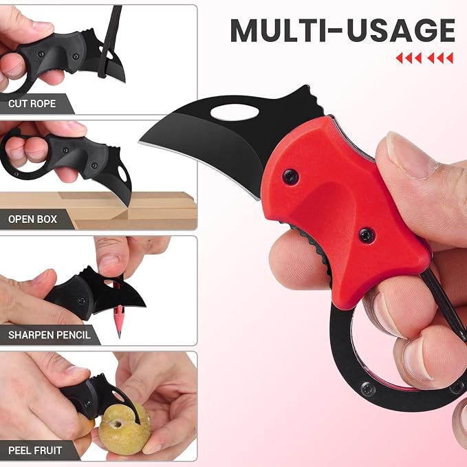 FUNBRO 2 Pack Small Pocket Knife Gifts for Men & Women | Folding Box Cutter, Birthday & Christmas Stocking Stuffers Gifts for Wife Husband Dad Mom (Black & Red) - Image 3
