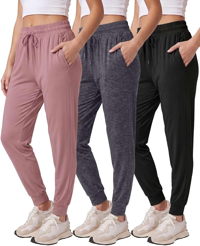 3 Pack Women's Lounge Joggers Sweatpant Active Athletic Yoga Workout Pocket | Available in Plus Size, Ladies Casual, Drawstring Gym Pants, Sleep Bottoms, Hiking, Running, Fitness, Exercise, Pajama, Soft by RealEssentials