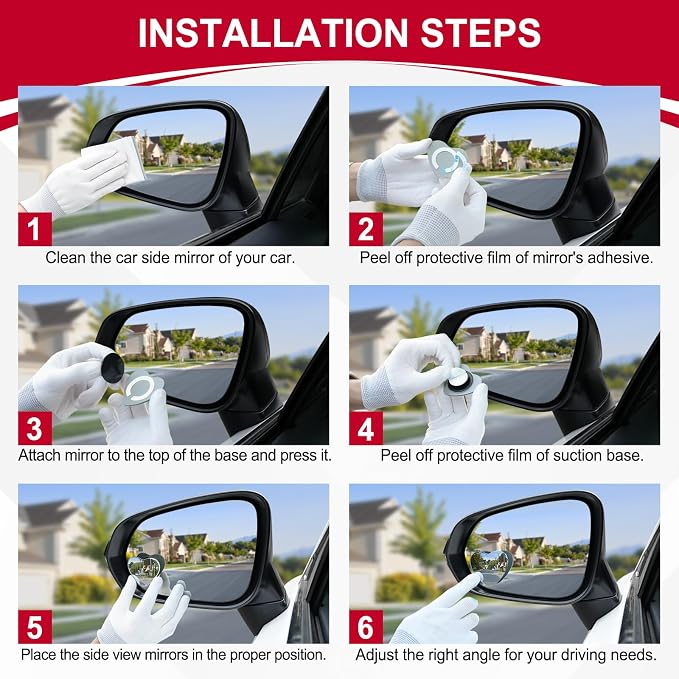 LivTee Blind Spot Mirrors, Heart Shaped HD Glass Frameless Convex Rear View Mirrors, Wide Angle Adjustable Stick for Side Mirror, Automotive Exterior Accessories for Car, SUV & Trucks, Pack of 2 - Image 4