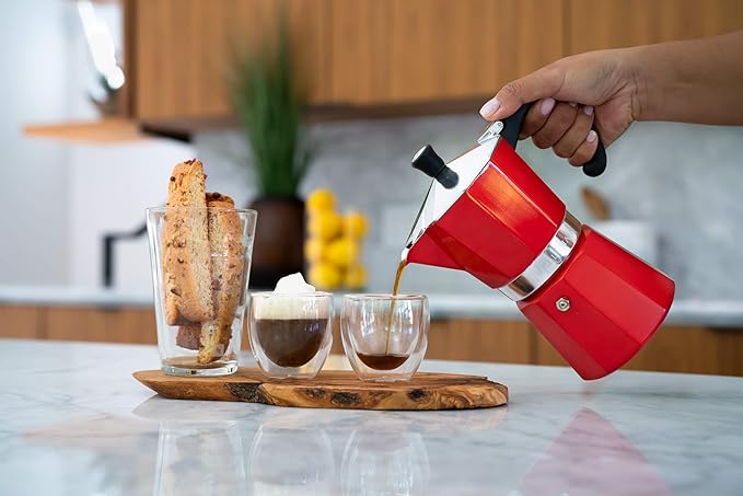 Bellemain Stovetop Espresso Maker, Italian Moka Pot, 3-Cup Red | Classic aluminum design brews rich espresso at home or camping, with an easy-to-use and easy-to-clean design. - Image 4