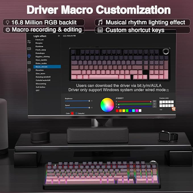 AULA F99 Pro Wireless Mechanical Keyboard with Knob,Tri-Mode BT5.0/USB-C/2.4GHz Hot Swappable Keyboard,Gasket Structure,Creamy Sound,RGB Backlit Computer Gaming Keyboards - Image 8