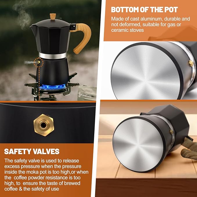 6 Cup Aluminum Espresso Stovetop Moka Pot Express Coffee Maker Percolator Italian Classic Mocha Coffee Machine for Italian and Cuban Cafe Brewing for Home & Camping 300ml 10oz - Image 6