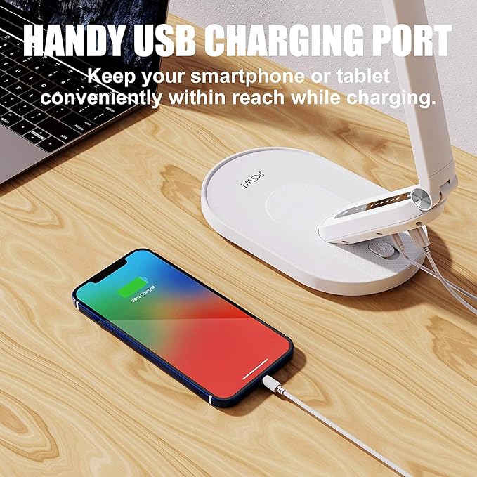 JKSWT Desk Lamp, for Eye Care, Dimmable Table Lamp with 5 Colour Modes, 72 LEDs with USB Charging Port, Touch Control and Memory Function, Office Lamp - Image 6