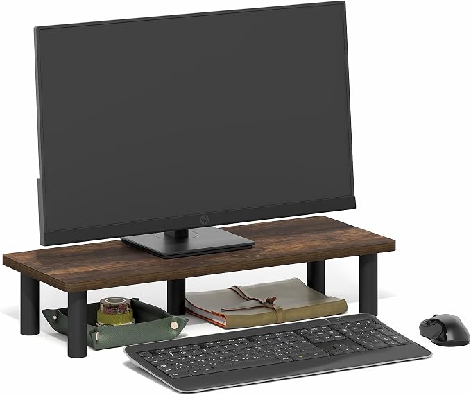 Furinno Turn-N-Tube Monitor Stand Riser, 23.6" Wide Rectangle Monitor Riser, Laptop Stand for Desk, Office Desk Accessories, Desktop Organizers and Accessories, Toolless Assembly, Amber Pine - Image 3
