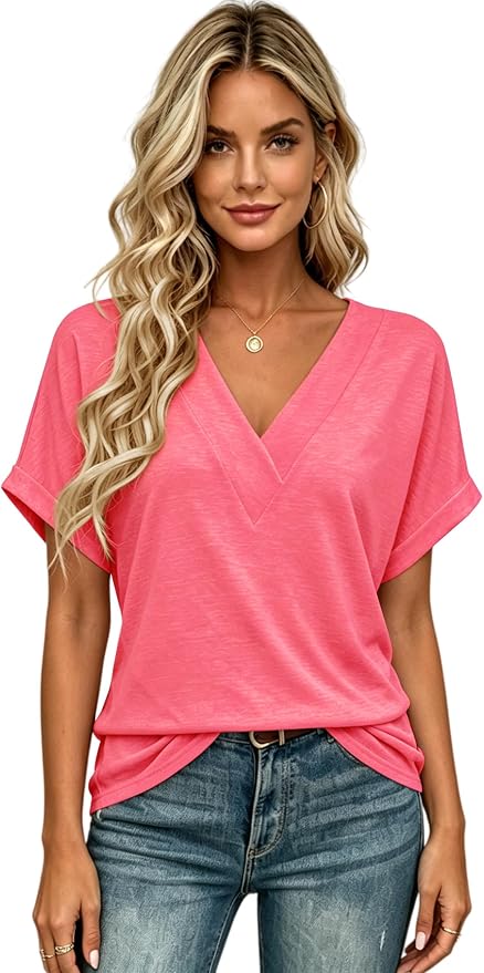 T Shirts Short Sleeve V Neck Tees Womens Tops Beach Vacation Fashion Clothes 2026 Casual Summer Spring Fall Outfits - Image 2