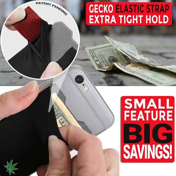 Phone Wallet - Adhesive Card Holder - Cell Phone Pouch - Stick on Lycra Pocket by Gecko - Carry Credit Cards and Cash - Image 7