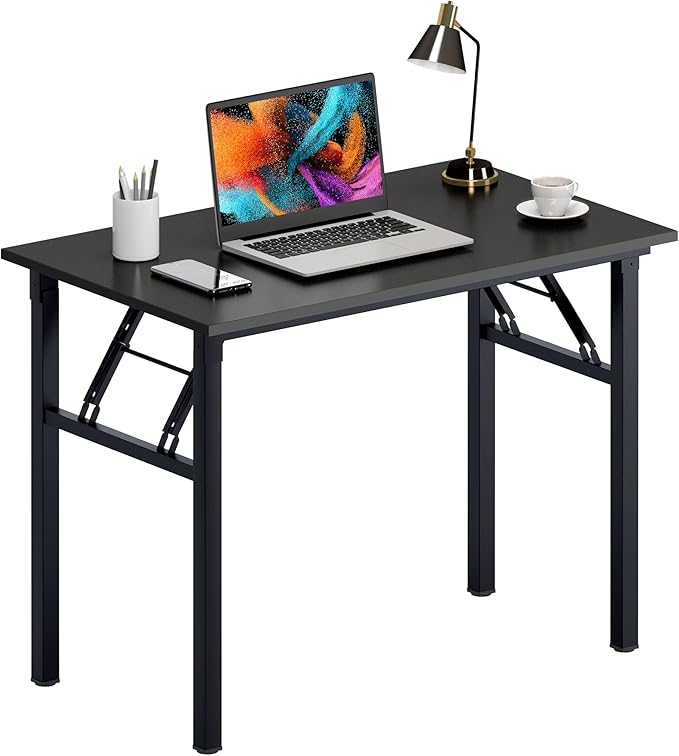 Need Office Computer Desk 39.3 Inch Sturdy Folding Laptop Table Black | Black Frame Writing Gaming Work Table/Foldable Home Office Desk/Sewing Table, No Assembly Required by Need