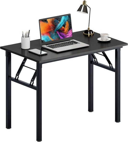 Need Office Computer Desk 39.3 Inch Sturdy Folding Laptop Table Black | Black Frame Writing Gaming Work Table/Foldable Home Office Desk/Sewing Table, No Assembly Required by Need