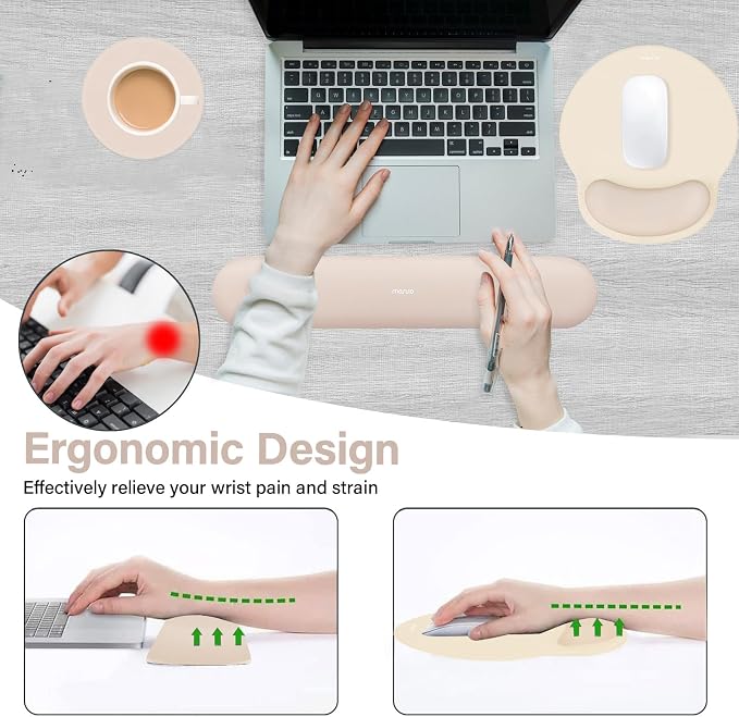 MOSISO Wrist Rest Support for Mouse Pad&Keyboard Set, Apricot | Circle Curved Ergonomic Mousepad Non-Slip Base Home/Office Pain Relief&Easy Typing Pad with Soft Cloth&Silicone Lining - Image 3