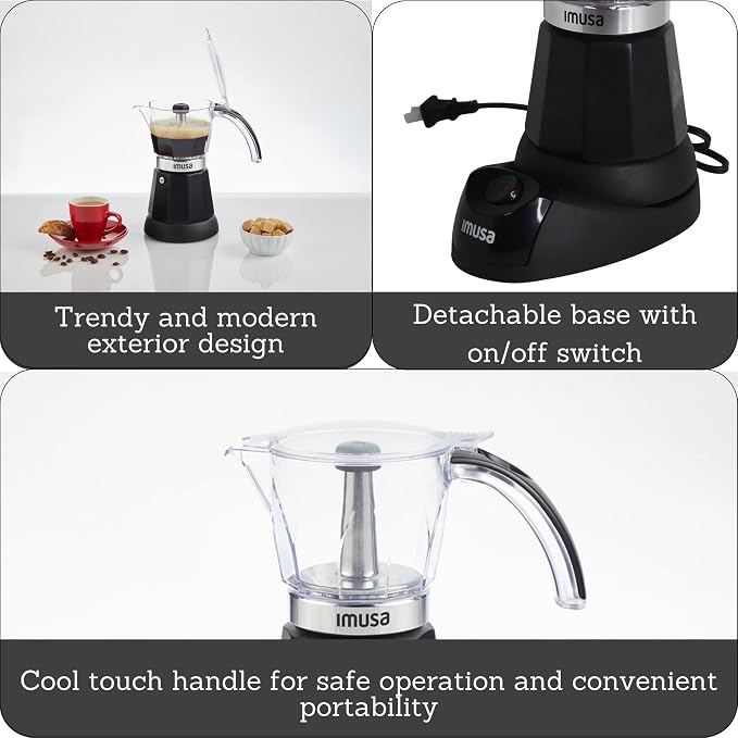 Imusa 6 or 3 Cup Electric Espresso Maker Black Coffee Machine for Cuban Coffee, Moka and Espresso Drinks (Pack of 2) - Image 2