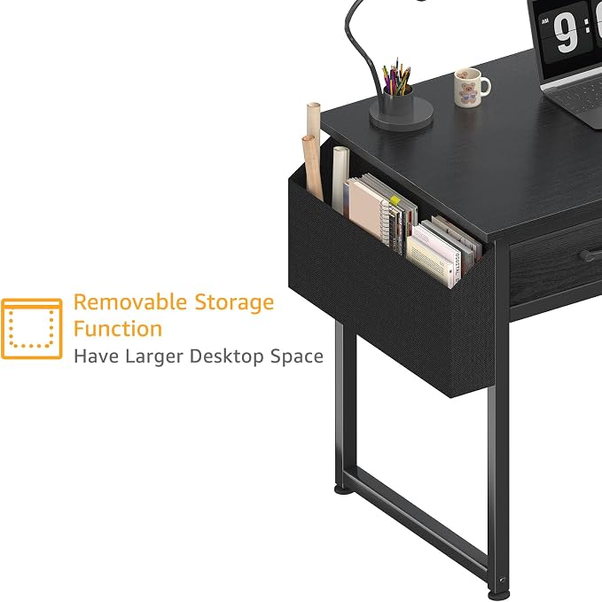 DLisiting Small Desk with Fabric Drawers for Bedroom, 32 Inch Gaming Desk with 2 Drawers for Small Space, Study Writing Table PC Desks, Black - Image 7