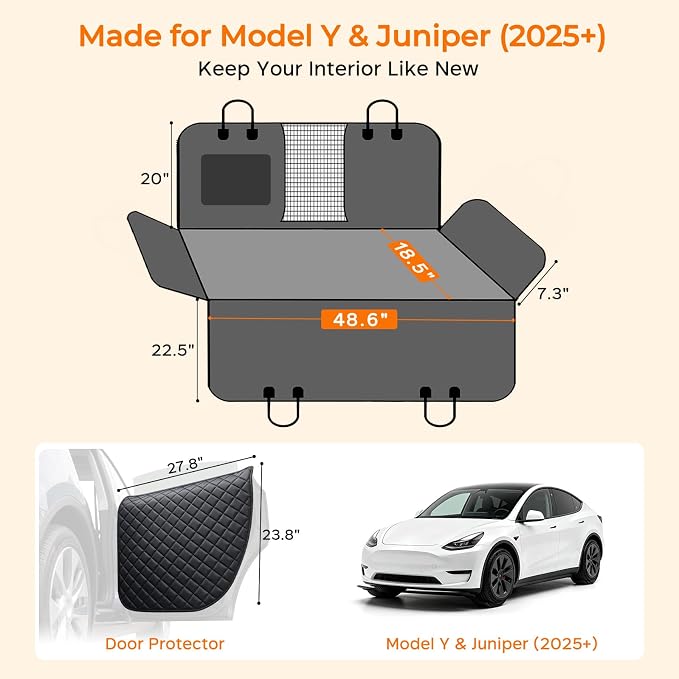 URPOWER Dog Car Seat Cover for Tesla Model Y & Juniper (2025+) with Door Protectors, Waterproof Seat Cover Hammock 600D Heavy Duty Scratch Proof Nonslip Durable Soft Back Seat Covers - Image 6