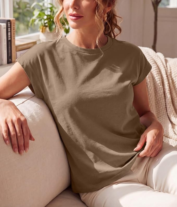 GRECERELLE Womens Summer Tops Cap Sleeve Crew Neck Basic T-Shirt | Everyday Casual Wear, Layering Friendly, Wrinkle-Resistant, Business Casual Ready, Lightweight & Packable, Capsule Wardrobe - Image 4