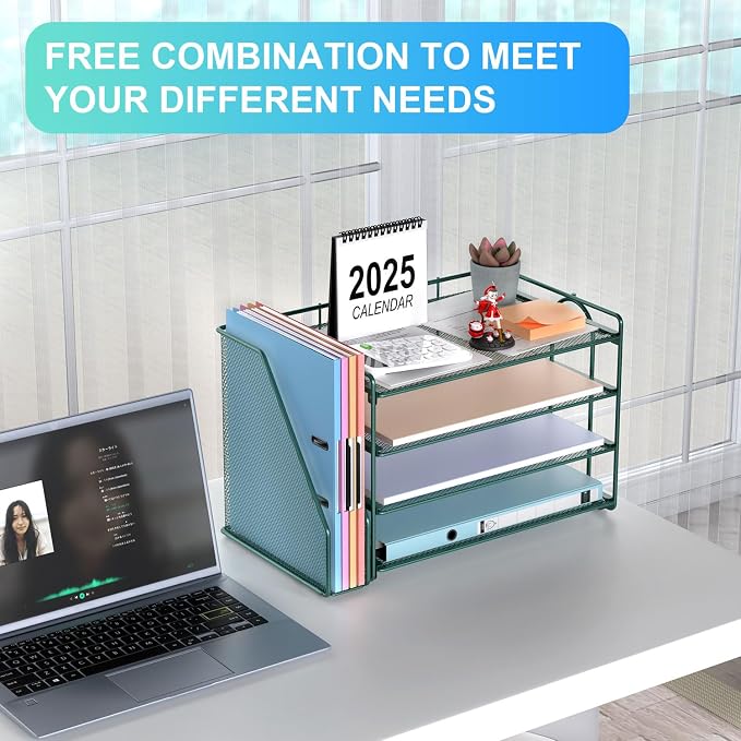 gianotter 4-Tier Paper Organizer With Magazine Holder | Desk Organizers and Accessories, File Organizer for Office Supplies Storag (Green, 4-Tier) - Image 5