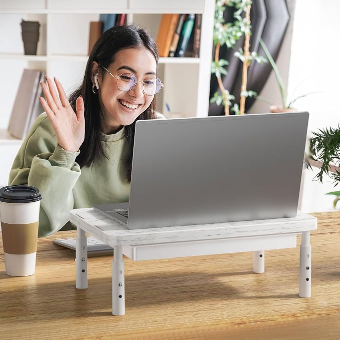 WALI Computer Monitor Stand with Storage, Desk Monitor Riser 3 Height Adjustable, Laptop Riser with Airflow Vents, Desk Organizer for Computer, Laptop, Printer (PTT002-M), 1 Pack, Marble - Image 2