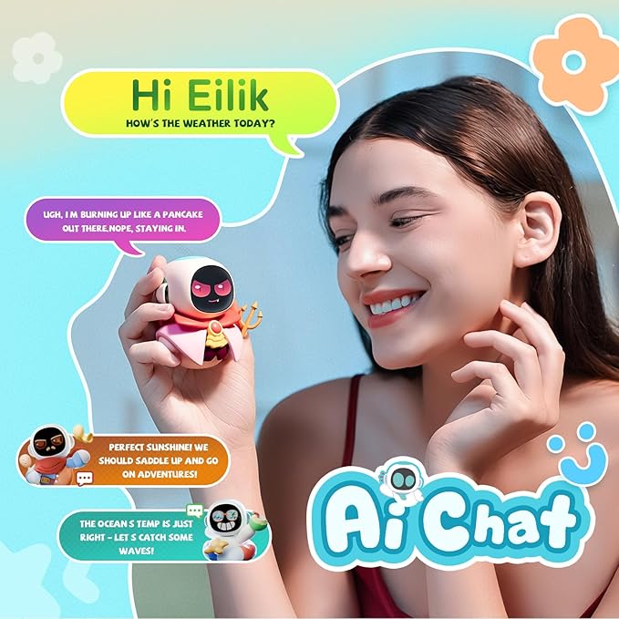 ENERGIZE LAB Eiliko Aquamarine - Your Tiny AI Charm Robot that Matches Every Daily Outfit, Fun Electronic Pendant Toys, for Couples and Best Friends. - Image 4