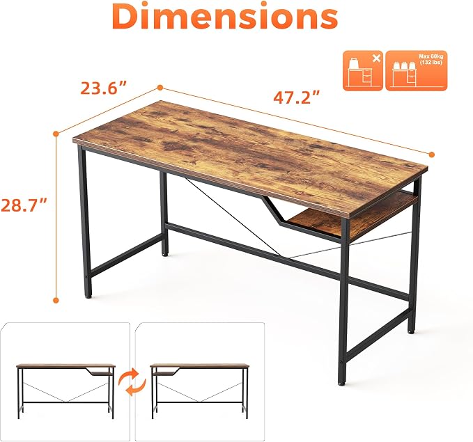 Mericonia 48x24 Inch Computer Desk, 0.6" Thick Small Office Table | Modern Simple Style, Small Study & Writing Table for Home Bedroom Work, Brown - Image 2