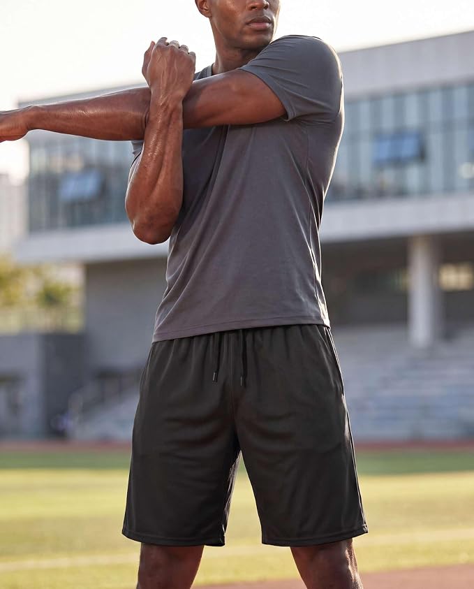 5 Pack Men's Mesh Shorts Athletic Basketball Sports Gym Workout Pockets | Cooling Moisture-Wicking, 9", Long, Quick-Dry, Breathable, Elastic Drawstring Waistband. Running, Exercise, Soccer, Training. - Image 7