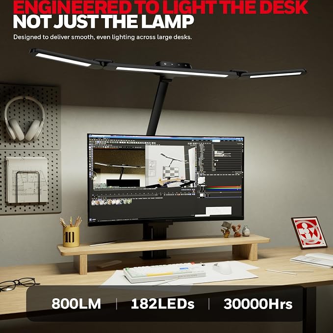 Honeywell Wide Desk Lamp with Clamp for Dual Monitors, 22W Full-Spectrum Eye-Caring LED Desk Lamp for Home Office, 3-Section Adjustable Architect Light for Large Desk, Stepless Dimming, 3000K-5700K - Image 8