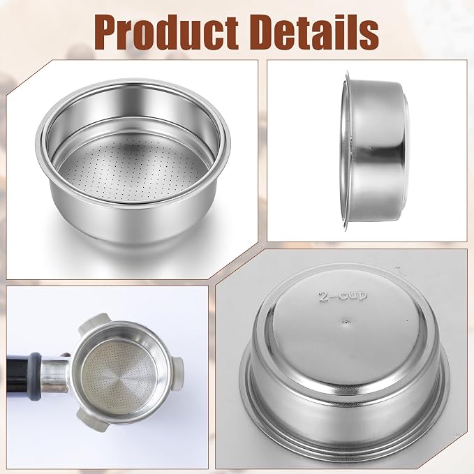 2 Pcs Stainless Steel Coffee Filter, 51mm Pressurized Espresso Filter Basket for Portafilter Machines Espresso Machine Parts Compatible with 51mm Portafilter Coffee Machines (1 Cup+2 Cups) - Image 4