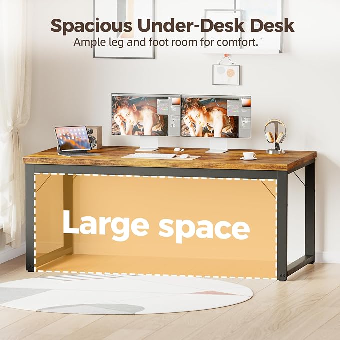 Mericonia 48 Inch Computer Desk, 1" Thick Small Office Table, Brown | Modern Simple Style, Heavy Duty Industrial Frame, Small Study & Writing Table for Home Bedroom Work - Image 6