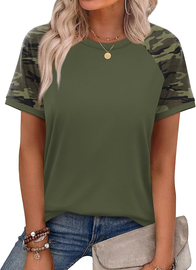 WIHOLL Womens Summer Tops Color Block Short Sleeve Raglan Shirts Spring Fashion Clothes Vacation Outfits - Image 2