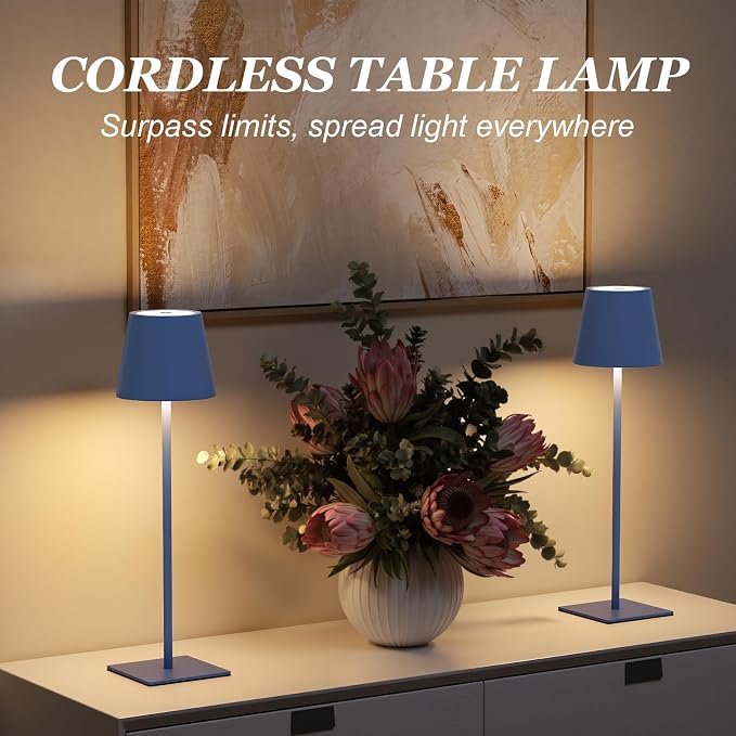 Kakanuo Cordless Rechargeable Table Lamp Navy 5000mAh Battery Operated Lamps, 3 Colors Stepless Dimming Touch Lamp for Living Room, Kitchen Counter, Dining, Outdoor Patio, 2 Pack - Image 6