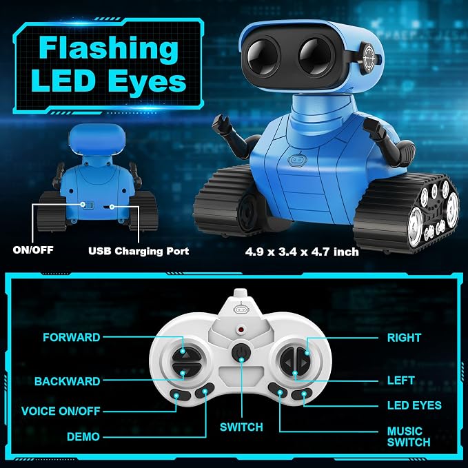 Hamourd Robot Toys for Boys Girls, Rechargeable Remote Control Emo Robots with Auto-Demonstration, Flexible Head & Arms, Dance Moves, Music, Shining LED Eyes for 5+ Years Old Kids - Image 5