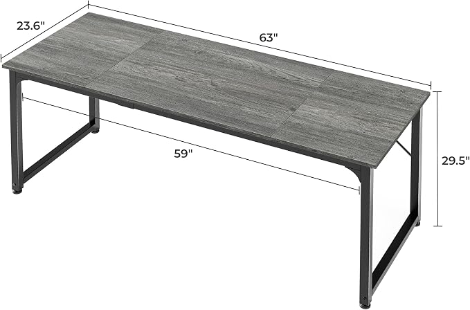 Huuger Computer Gaming Desk, 63 Inch Office Desk with Storage, Writing Work Surface for Home Office, Study, Modern Simple Style, Large Legroom, Metal Frame, Grey - Image 3