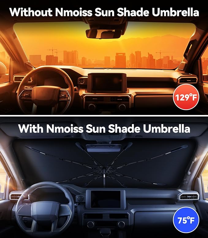 Nmoiss Windshield Sun Shade Umbrella for Toyota Tacoma - [Vinyl Coating Heat Shield] Protect Car from Sun Rays & Heat Damage Keep Cool and Protect Interior, Spring Structure Edge - Image 2