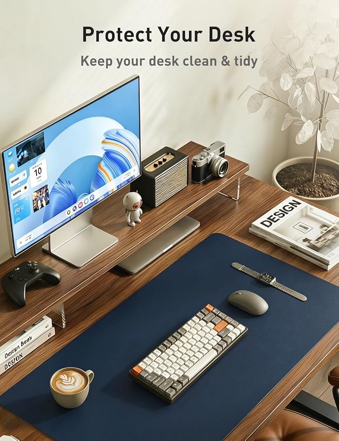 Aothia Faux Leather Desk Mat - Non-Slip PU Leather Desk Blotter, Waterproof Writing Surface, Large Desk Pad for Office & Home (Dark Blue, 55" x 17") - Image 8