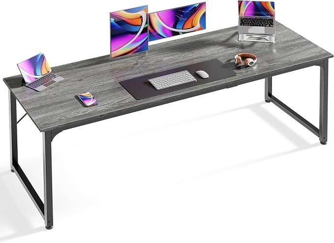Huuger Computer Desk, 70 Inch Office Desk, Gaming Desk with Storage, Writing Desk Work Desk for Home Office, Study, Long Simple Desk, Large Legroom, Metal Frame, Grey by Huuger