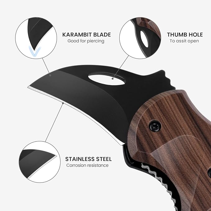 FUNBRO Small Pocket Knife for Men | Cool Box Cutter with 1.34 inch Sharp Blade, EDC Knives Tool for Everyday Carry (Wood Grain) - Image 2