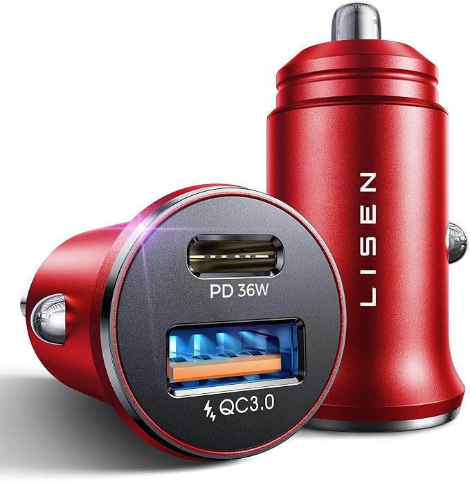 LISEN 2-Pack USB C Car Charger Adapter Fast Charge, 48W All Metal Cigarette Lighter USB Charger for iPhone 15 Smallest Flush Car Charger USB C for iPhone 14 Pro Max 13 12 Galaxy S23/22 iPad Pro-Red | Cigarette Lighter USB Charger, Car Accessories for M... by Lisen