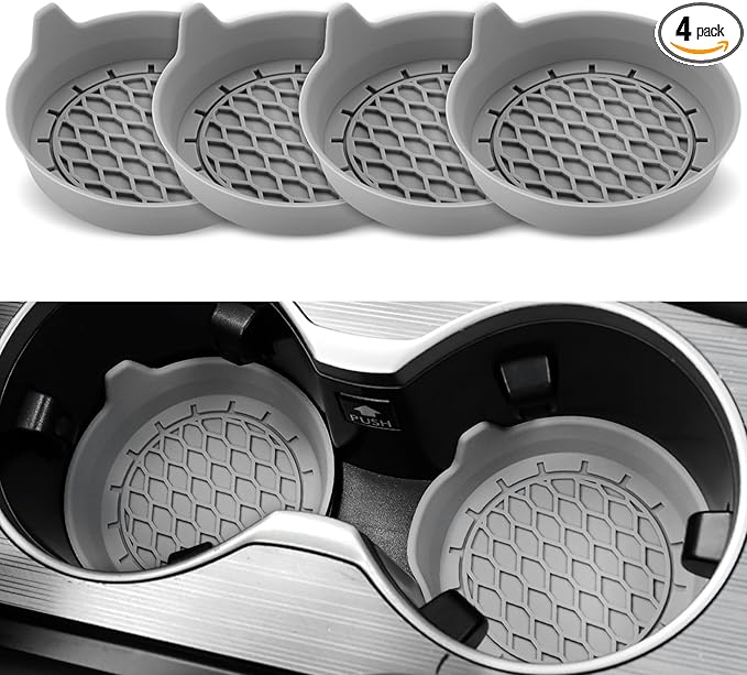 SINGARO Car Cup Holder Coaster, Silicone Cup Holder Insert, Universal Non-Slip Cup Holders, Car Accessories Interior for Women and Man 4 Pack Gray by SINGARO