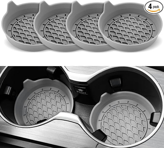 SINGARO Car Cup Holder Coaster, Silicone Cup Holder Insert, Universal Non-Slip Cup Holders, Car Accessories Interior for Women and Man 4 Pack Gray by SINGARO