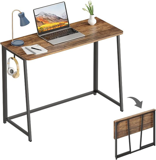 WOHOMO Folding Desk, 39.4" Foldable Computer Table for Small Spaces, Walnut | Easy Assembly and Fold, Sturdy Home office desks for Study Bedroom Dorm Space Saving Writing Work Apartment by WOHOMO