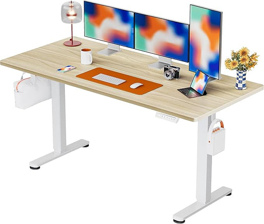 ErGear Height Adjustable Electric Standing Desk, 55 x 28 Inches Sit Stand up Desk, Memory Computer Home Office Desk, Natural by ErGear