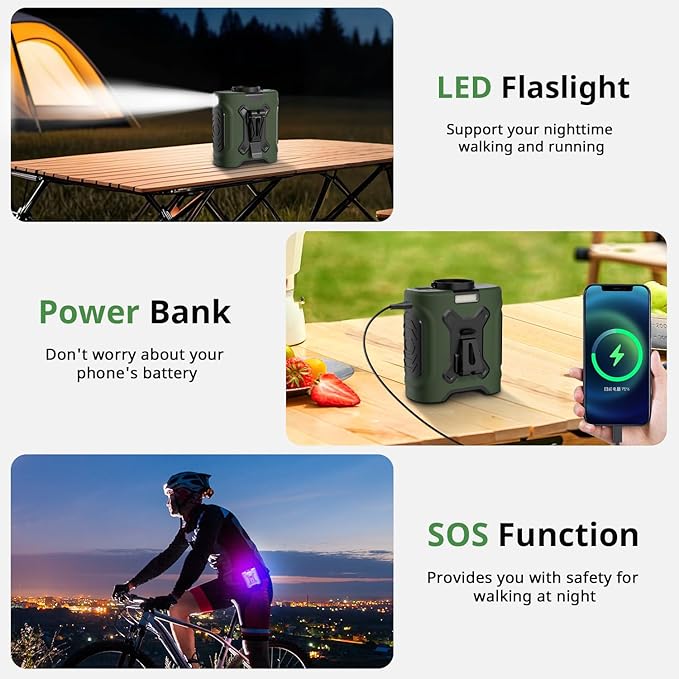 LOUISWARE Portable Waist Fan 10000mAh Belt Fan 18000RPM Clip Fan With Max 24H Working Time 5 Speeds adjustment with LED flashlight & Charging display Cooling for Outdoor Camping Travel - Image 7