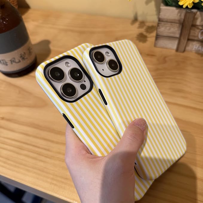 for iPhone 15 Pro Max Case Striped Cute Aesthetics Phone Case Trendy Protective Shockproof Cover for iPhone 15 Pro Max Yellow White - Image 3