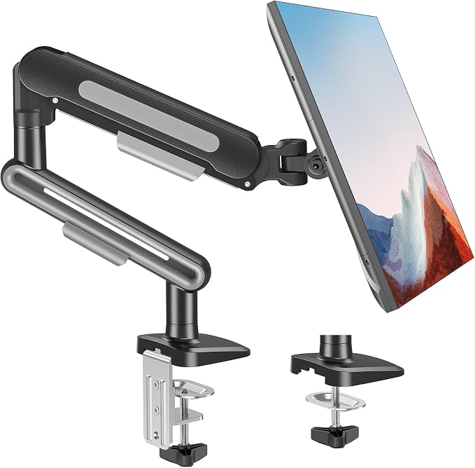 MOUNT PRO Single Monitor Desk Mount for Max 40 Inch Screens, Adjustable Gas Spring Monitor Arm Holds up to 26.5lbs, Computer Monitor Stand with Clamp and Grommet Base, VESA Mount 75x75mm/100x100mm by MOUNTPRO