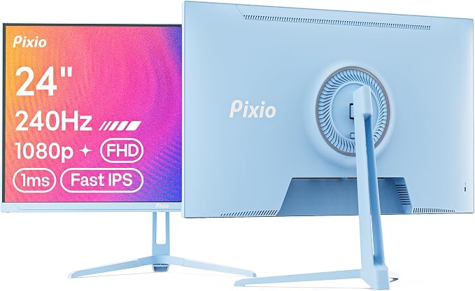 Pixio PX249 Wave Blue 24 inch 240Hz Refresh Rate FHD 1080p Resolution Fast IPS Panel 1ms GTG Response Time Built-in Speakers Gaming Monitor with Adaptive Sync by Pixio